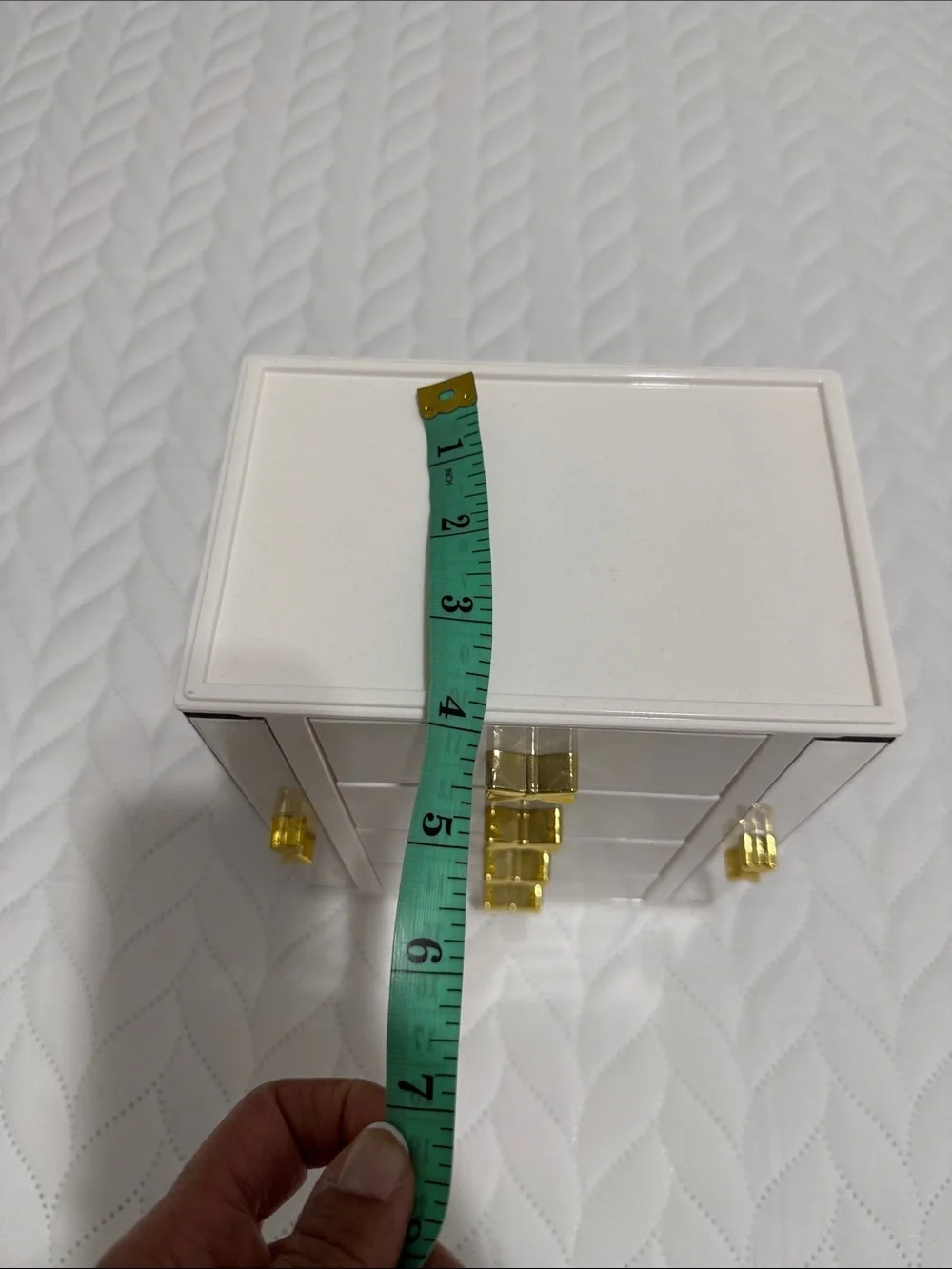 White and Gold Jewelry Organizer with Bow Drawer Pulls